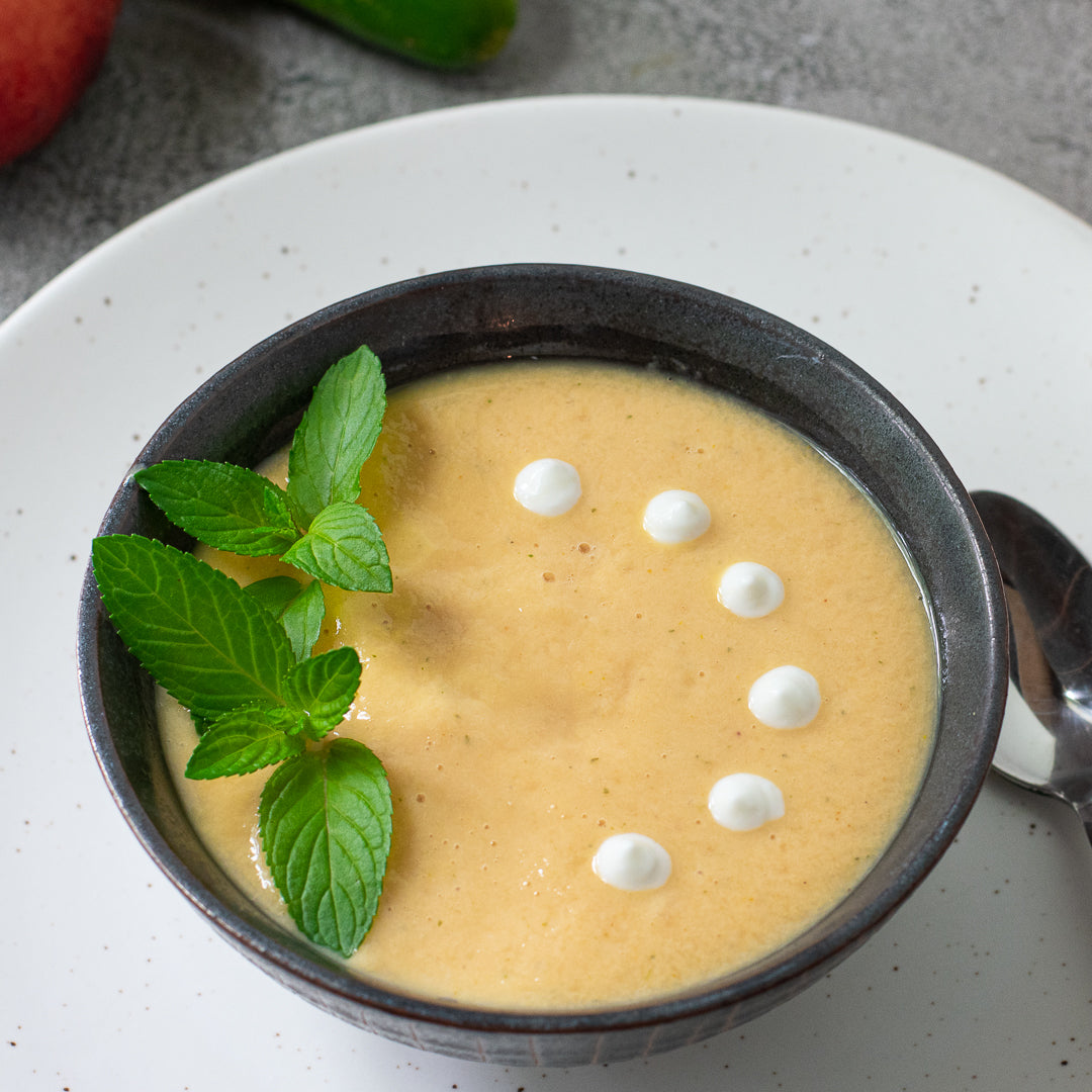 CHILLED PEACH SOUP WITH CUCUMBERS
