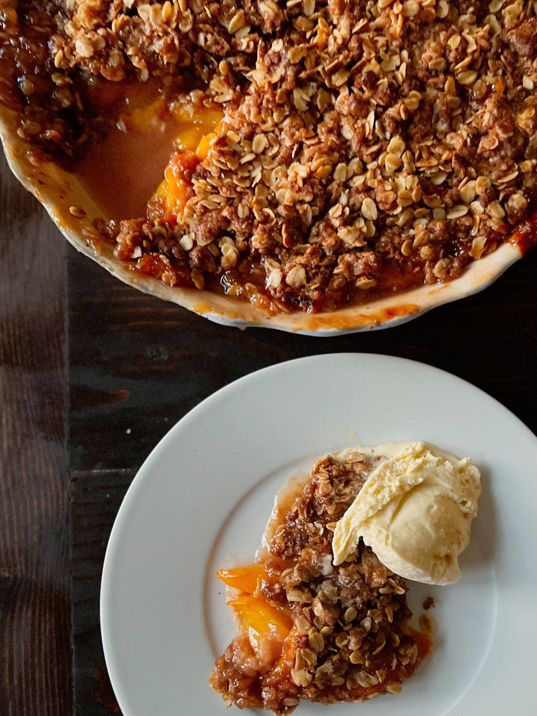 NO CRUST PEACH PIE CRUMBLE