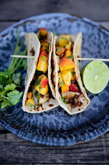 CILANTRO PEACH SALSA & GRILLED FISH TACOS