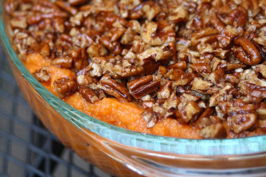 SWEET POTATO CASSEROLE WITH PECAN TOPPING