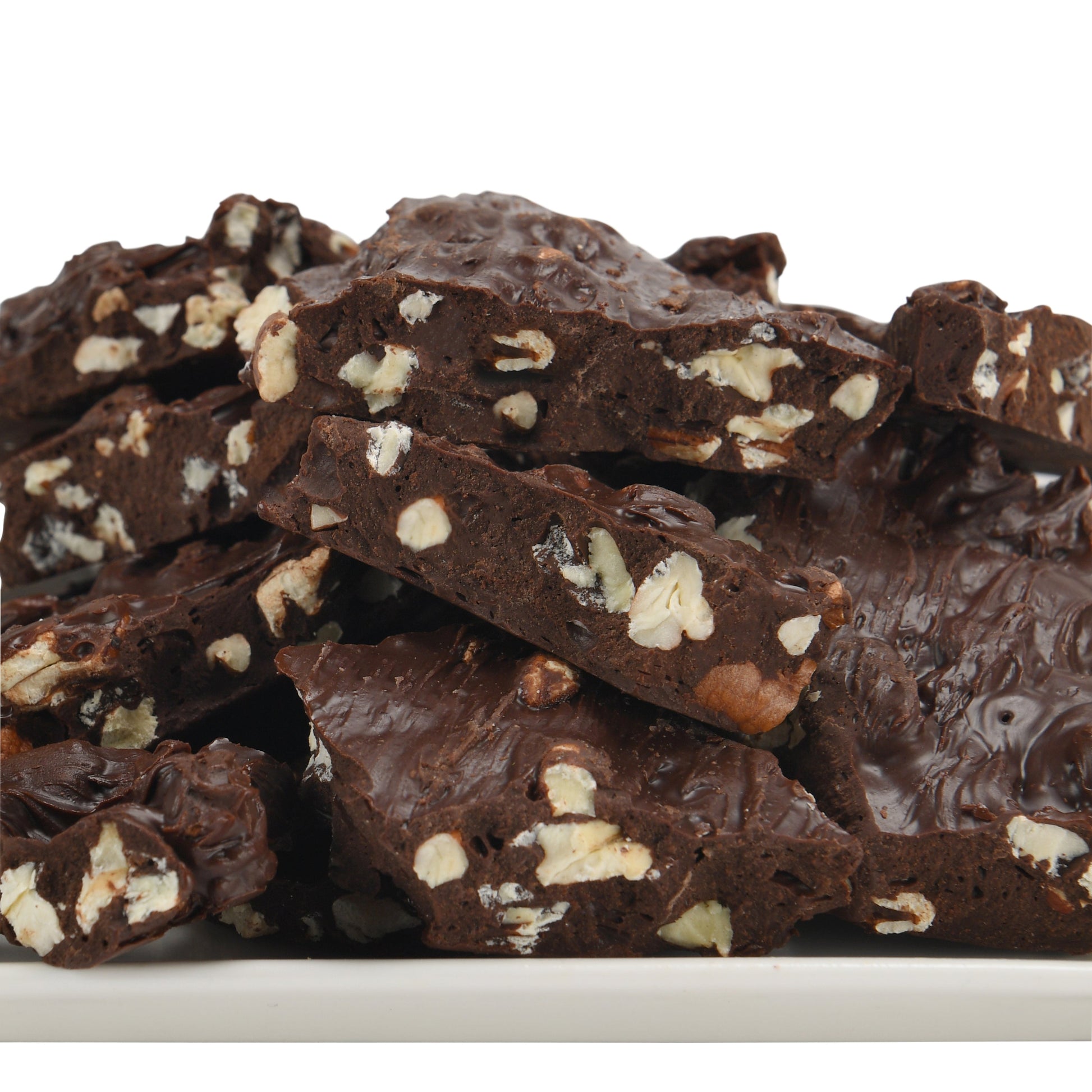 Our dark chocolate pecan bark is sure to delight